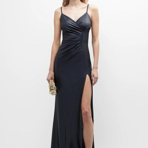Chiara Boni La Petite Robe Black Marghetta Ruched Maxi Dress Gown Size US 2 NWT